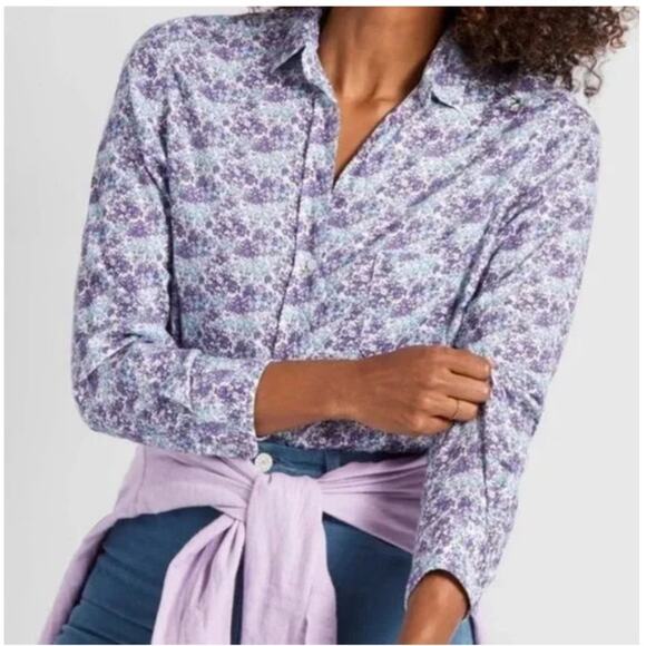 Anthropologie Grayson The Hero Size 4 Large Floral Blue Purple Button Up - Picture 1 of 10